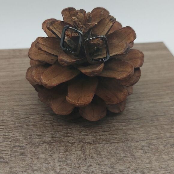 Gunmetal 925 Sterling Silver Rectangle Huggies Earrings - Picture 7 of 10